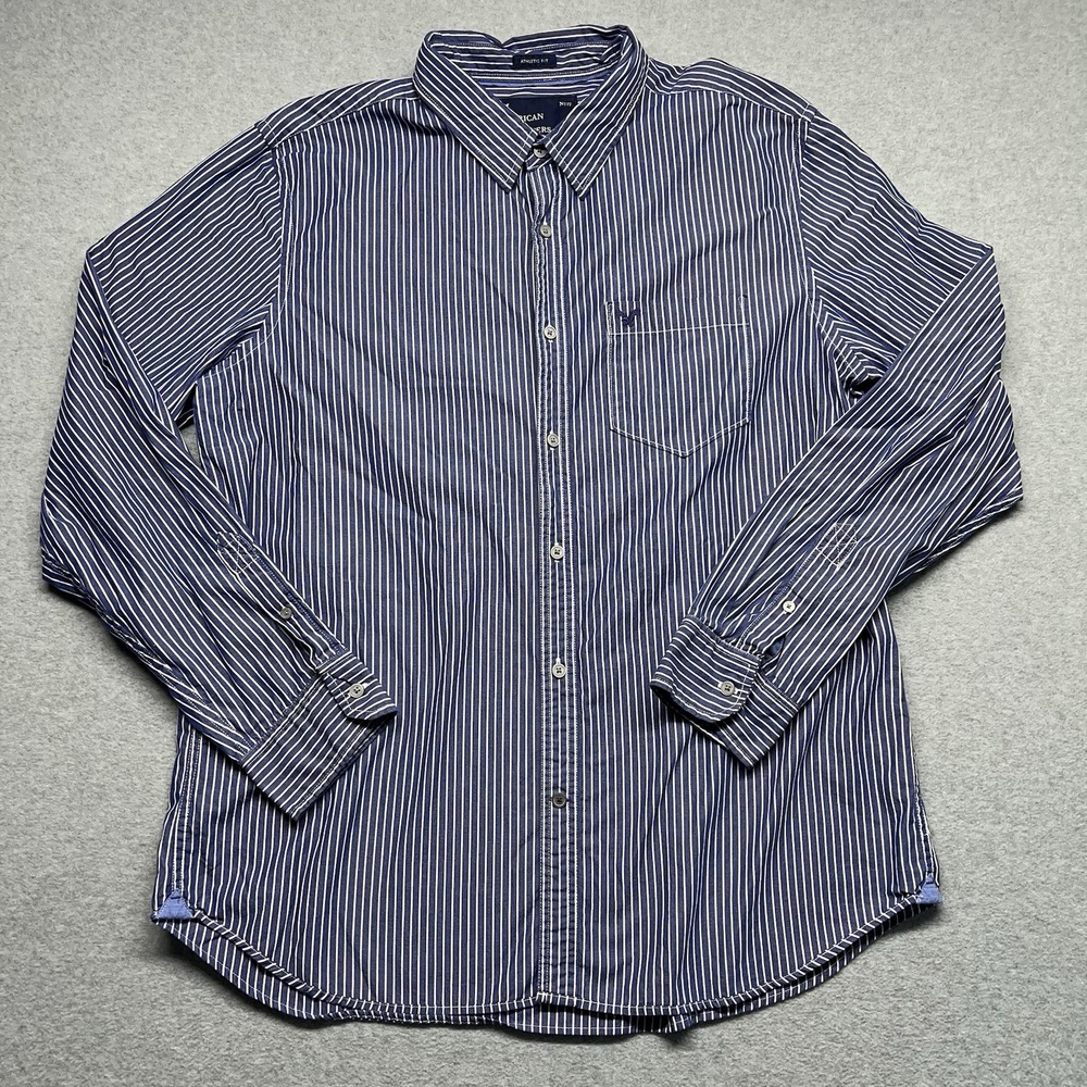 American Eagle Athletic Fit‎ Y2K Long Sleeved Button-Up Shirt Striped Men's XXL